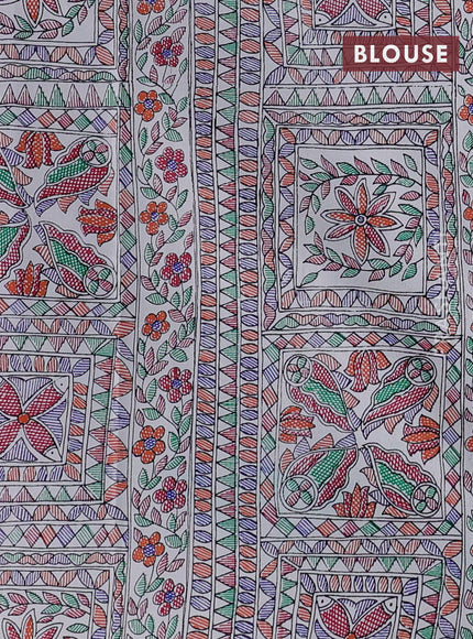 Pochampally silk saree violet and cream with allover ikat woven buttas and madhubani prints