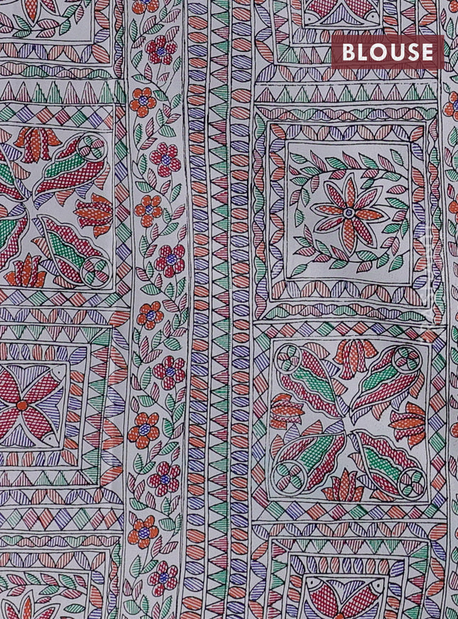 Pochampally silk saree violet and cream with allover ikat woven buttas and madhubani prints
