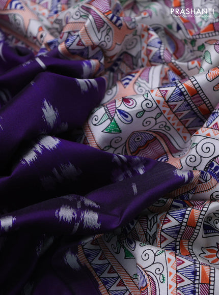 Pochampally silk saree violet and cream with allover ikat woven buttas and madhubani prints