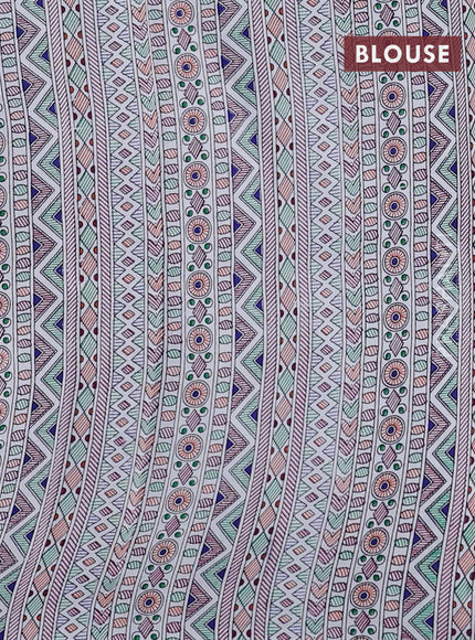 Pochampally silk saree violet and off white with allover ikat woven buttas and madhubani prints