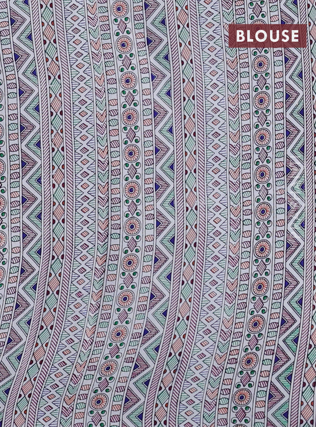 Pochampally silk saree violet and off white with allover ikat woven buttas and madhubani prints