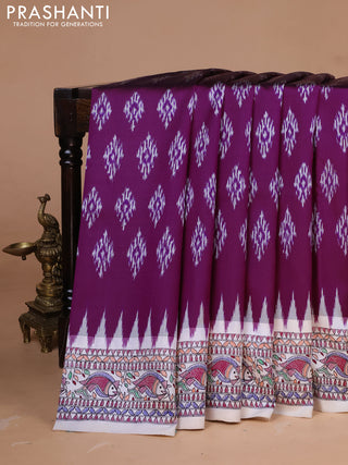 Pochampally silk saree purple and cream with allover ikat woven buttas and madhubani prints