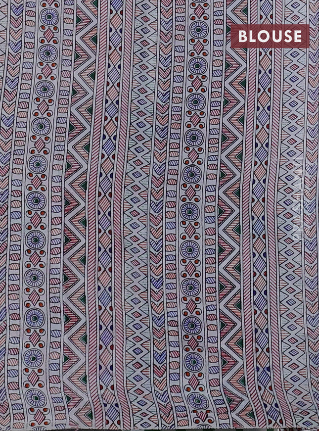Pochampally silk saree green and cream with allover ikat woven buttas and madhubani prints