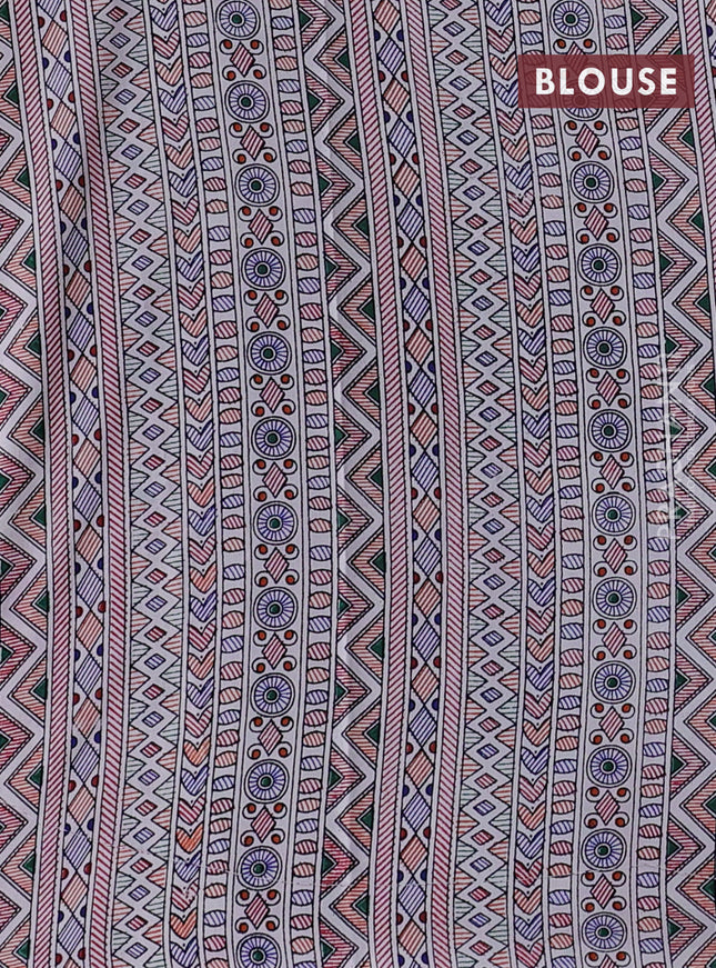 Pochampally silk saree dark pink and cream with allover ikat woven buttas and madhubani prints