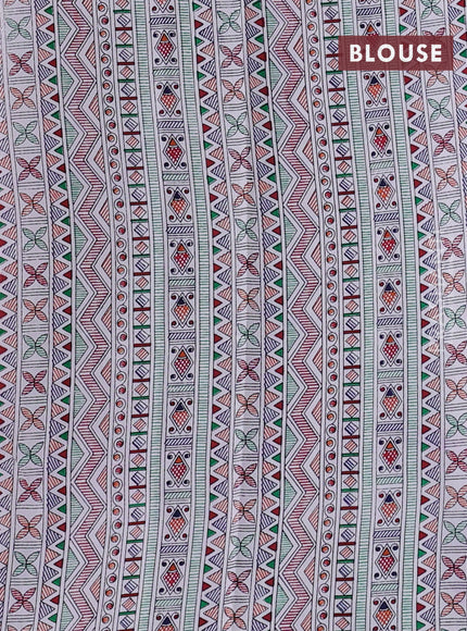Pochampally silk saree dark magenta pink and cream with allover ikat woven buttas and madhubani prints