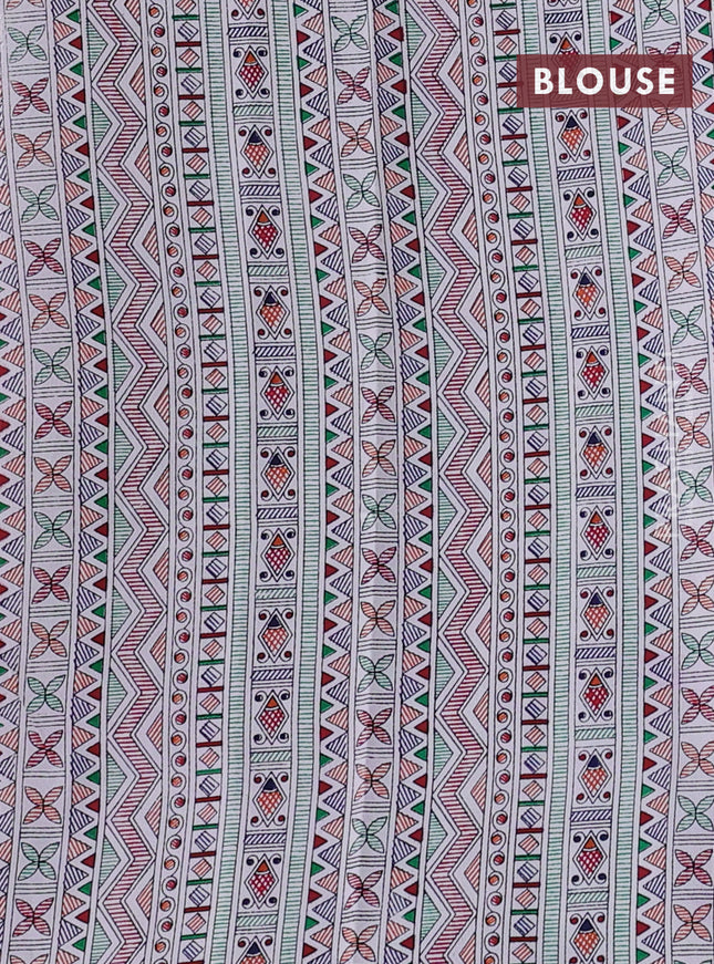 Pochampally silk saree dark magenta pink and cream with allover ikat woven buttas and madhubani prints