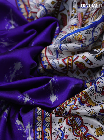 Pochampally silk saree royal blue and off white with allover ikat woven buttas and madhubani prints