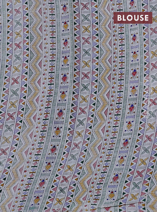 Pochampally silk saree royal blue and off white with allover ikat woven buttas and madhubani prints