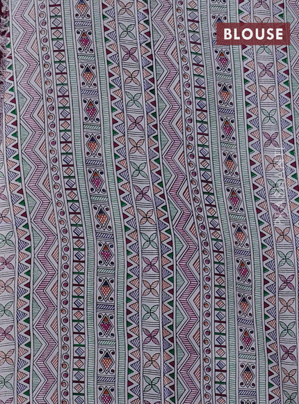Pochampally silk saree deep purple and cream with allover ikat woven buttas and madhubani prints