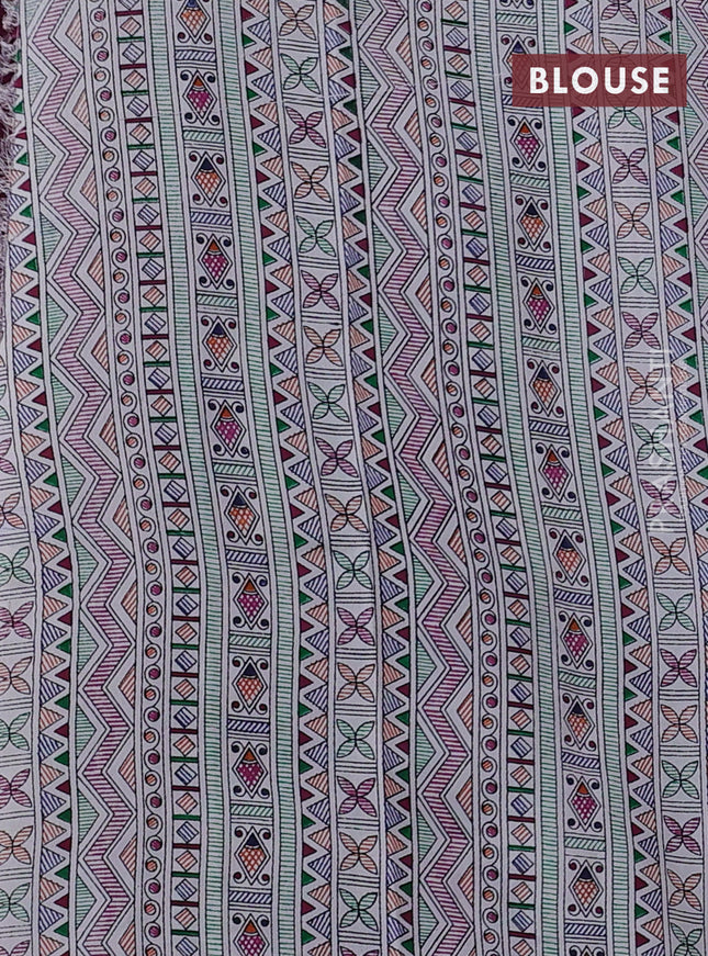 Pochampally silk saree deep purple and cream with allover ikat woven buttas and madhubani prints