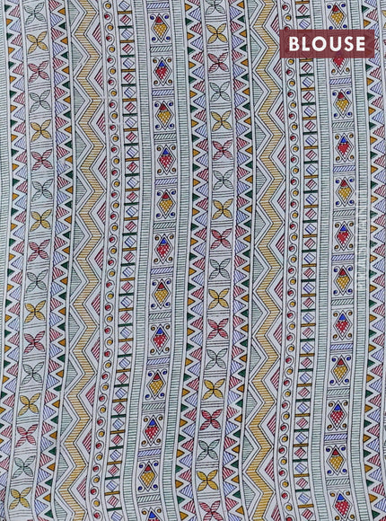 Pochampally silk saree green and off white with allover ikat woven buttas and madhubani prints