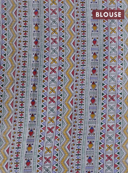 Pochampally silk saree blue and off white with allover ikat woven buttas and madhubani prints