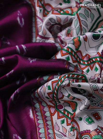 Pochampally silk saree purple and cream with allover ikat woven buttas and madhubani prints