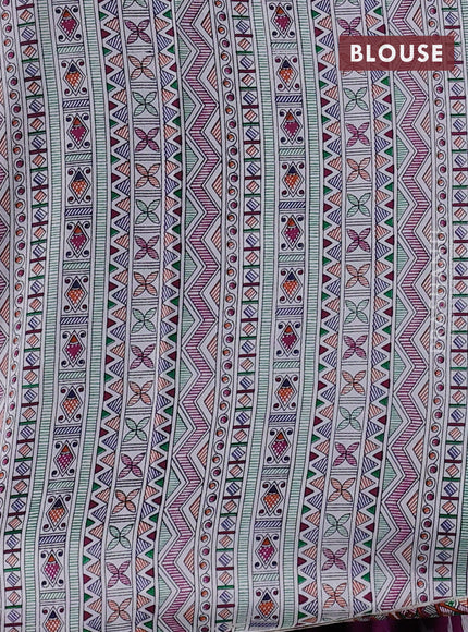 Pochampally silk saree purple and cream with allover ikat woven buttas and madhubani prints