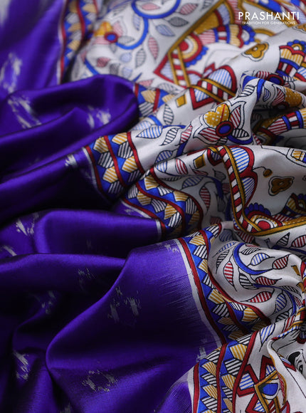 Pochampally silk saree royal blue and cream with allover ikat woven buttas and madhubani prints