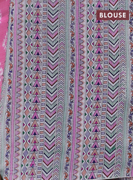 Pochampally silk saree pink shade and cream with allover ikat woven buttas and madhubani prints