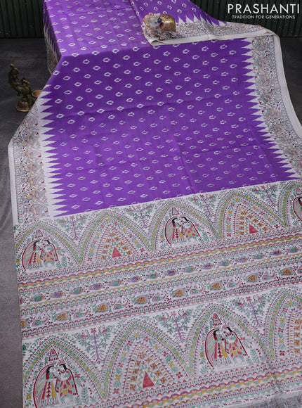 Pochampally silk saree lavender and cream with allover ikat woven buttas and madhubani prints