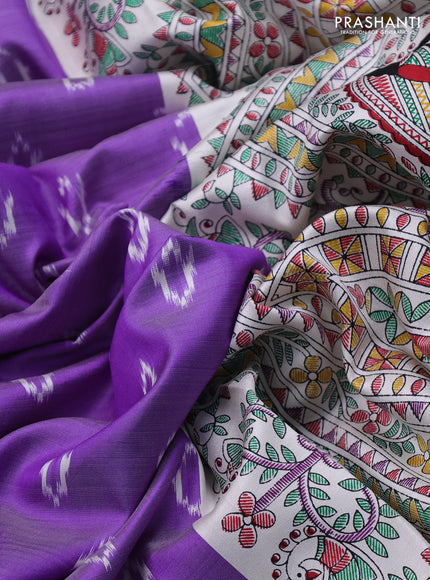 Pochampally silk saree lavender and cream with allover ikat woven buttas and madhubani prints