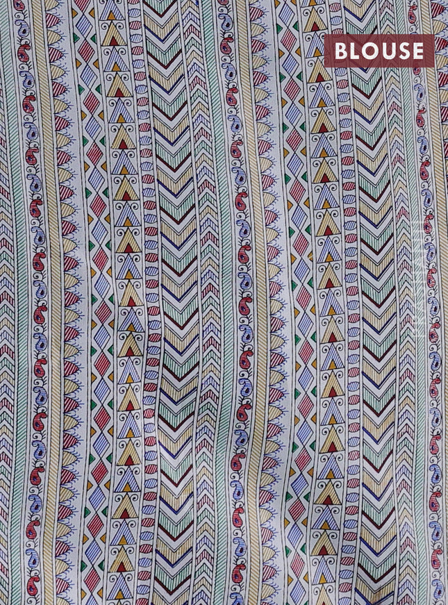 Pochampally silk saree blue and off white with allover ikat woven buttas and madhubani prints