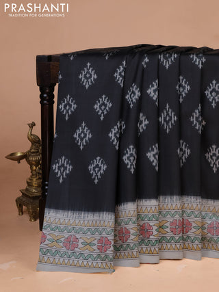 Pochampally silk saree black and cream with allover ikat woven buttas and madhubani prints