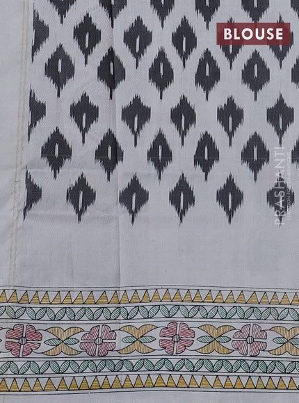 Pochampally silk saree black and cream with allover ikat woven buttas and madhubani prints