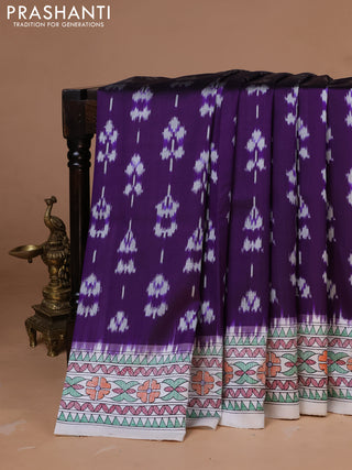 Pochampally silk saree violet and off white with allover ikat weaves and madhubani prints