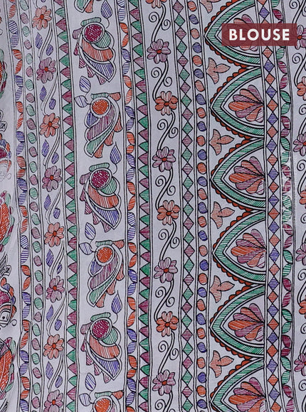 Pochampally silk saree violet and off white with allover ikat weaves and madhubani prints