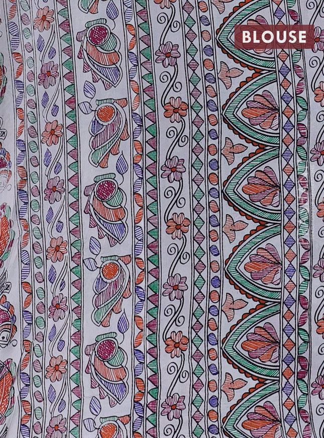 Pochampally silk saree violet and off white with allover ikat weaves and madhubani prints