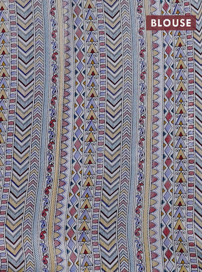 Pochampally silk saree peacock blue and cream with allover ikat woven buttas and madhubani prints