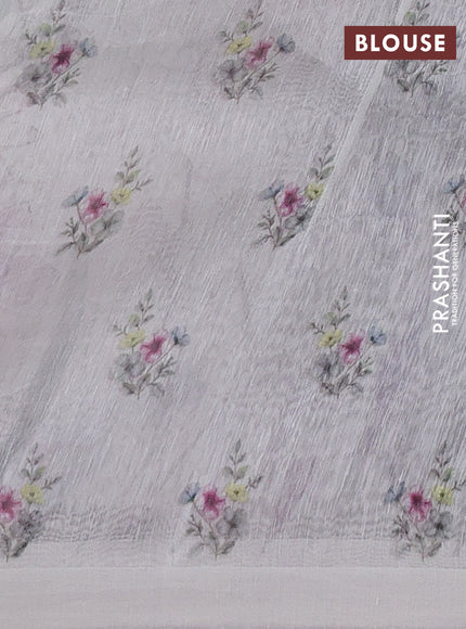 Pure linen silk saree off white with allover floral prints and simple border