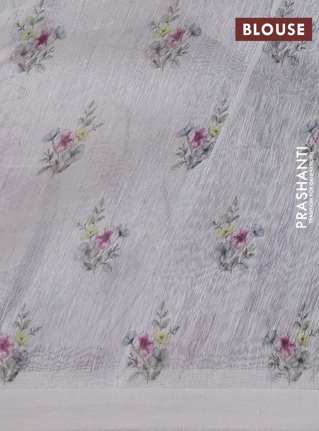 Pure linen silk saree off white with allover floral prints and simple border