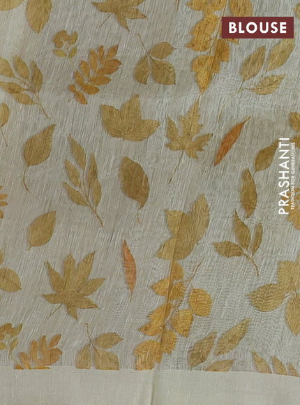 Pure linen silk saree mild pista green and mustard yellow with allover prints and simple border