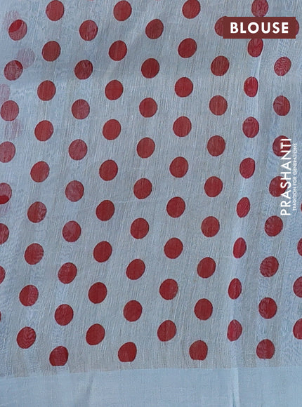 Pure linen silk saree light blue with allover floral prints and simple border