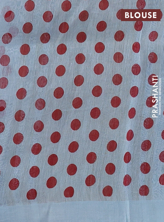 Pure linen silk saree light blue with allover floral prints and simple border