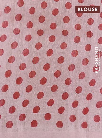 Pure linen silk saree mild peach with allover floral prints and simple border