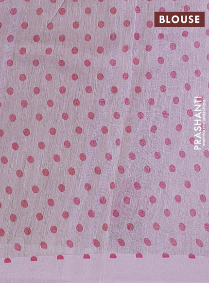 Pure linen silk saree pastel lavender with allover floral prints and simple border