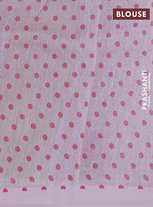 Pure linen silk saree pastel lavender with allover floral prints and simple border