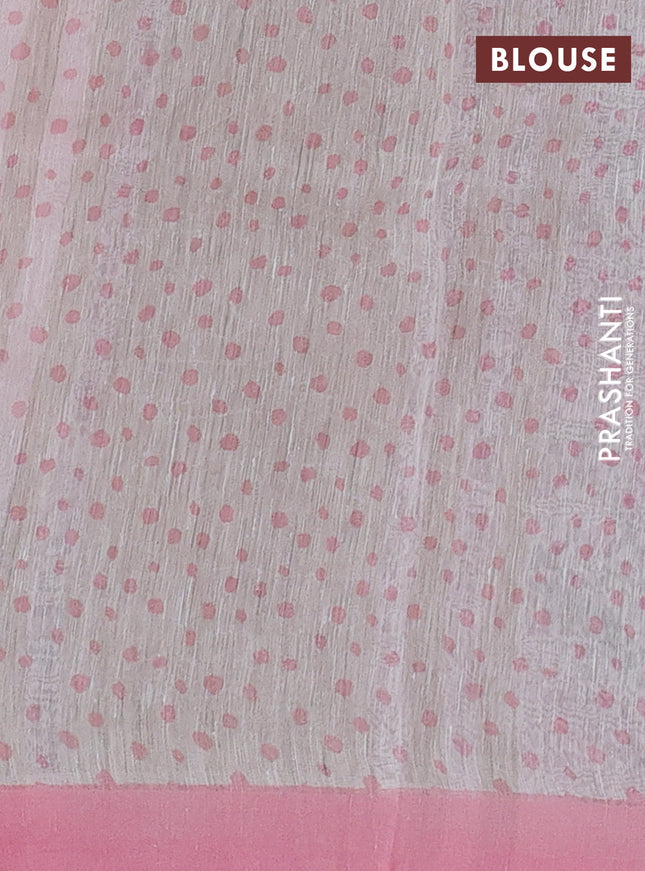 Pure linen silk saree baby pink with allover floral prints and simple border