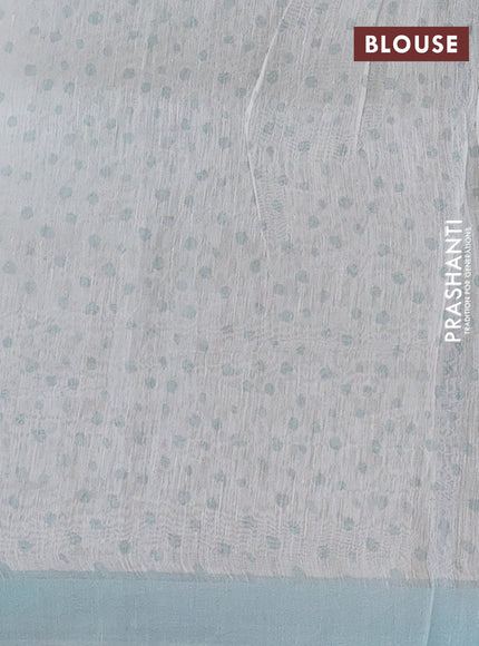 Pure linen silk saree pastel blue with allover floral prints and simple border
