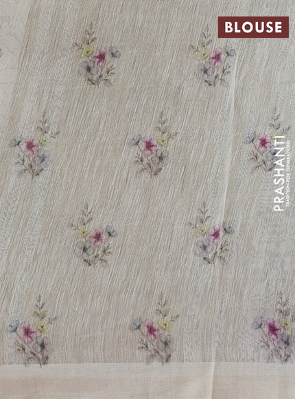 Pure linen silk saree cream with allover floral prints and simple border
