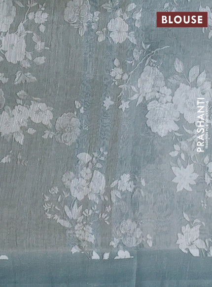 Pure linen silk saree pastel green shade with allover floral prints and simple border