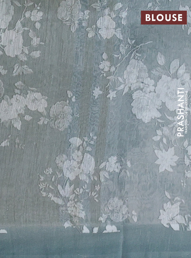 Pure linen silk saree pastel green shade with allover floral prints and simple border