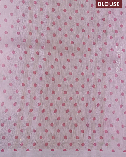 Pure linen silk saree light pink with allover floral prints and simple border