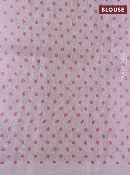 Pure linen silk saree light pink with allover floral prints and simple border