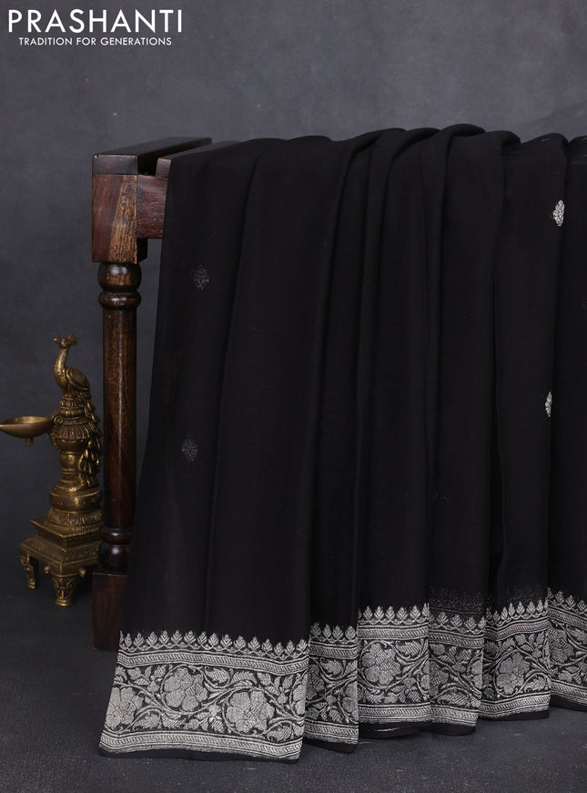 Banarasi chiffon saree black with silver zari woven buttas and floral silver zari woven border