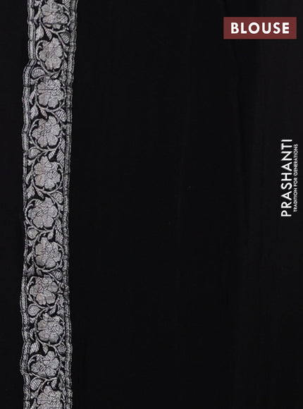 Banarasi chiffon saree black with silver zari woven buttas and floral silver zari woven border