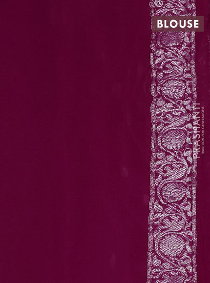 Banarasi chiffon saree dark pink with silver zari woven buttas and floral silver zari woven border