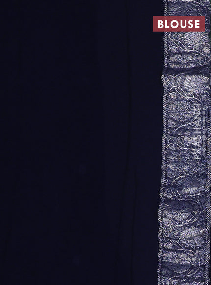 Banarasi chiffon saree navy blue with silver zari woven buttas and floral silver zari woven border