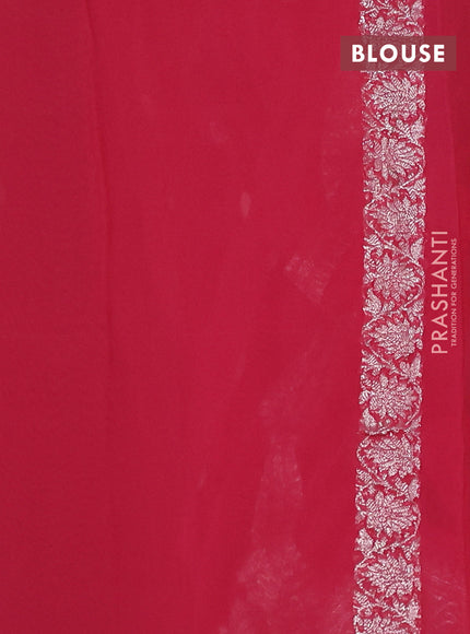 Banarasi chiffon saree peach pink with silver zari woven buttas and floral silver zari woven border