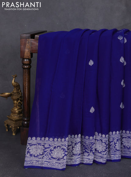 Banarasi chiffon saree blue with silver zari woven buttas and floral silver zari woven border